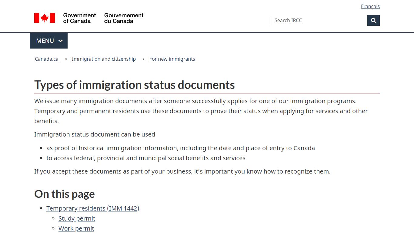 Types of immigration status documents - Canada.ca